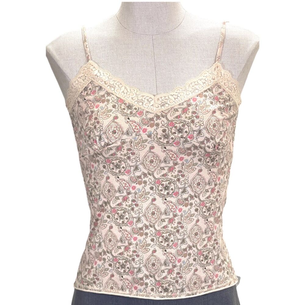 Vintage Old Navy Strappy Paisley & Lace Form Fitting Tank Top Women's Size Small